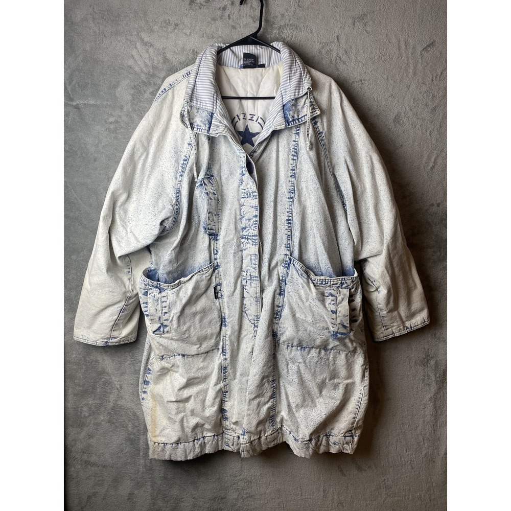 Vintage Gitano Acid Wash Denim Parka Jacket Mens Large Blue‎ Long Insulated Coat